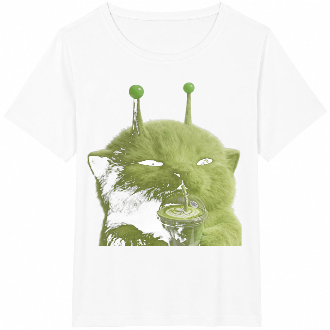 Alien Cat Matcha Cotton T-Shirt product image 2
