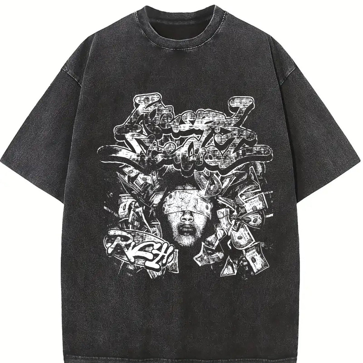 Rich Graffiti Blindfolded Black Vintage Washed T-Shirt product image 2