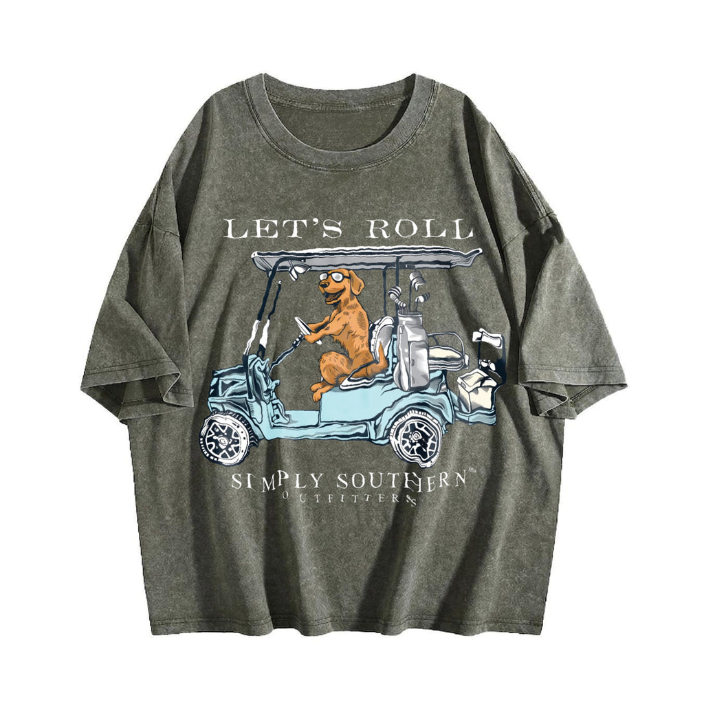 Let's Roll Golf Cart Dog Vintage Washed T-Shirt product image 4