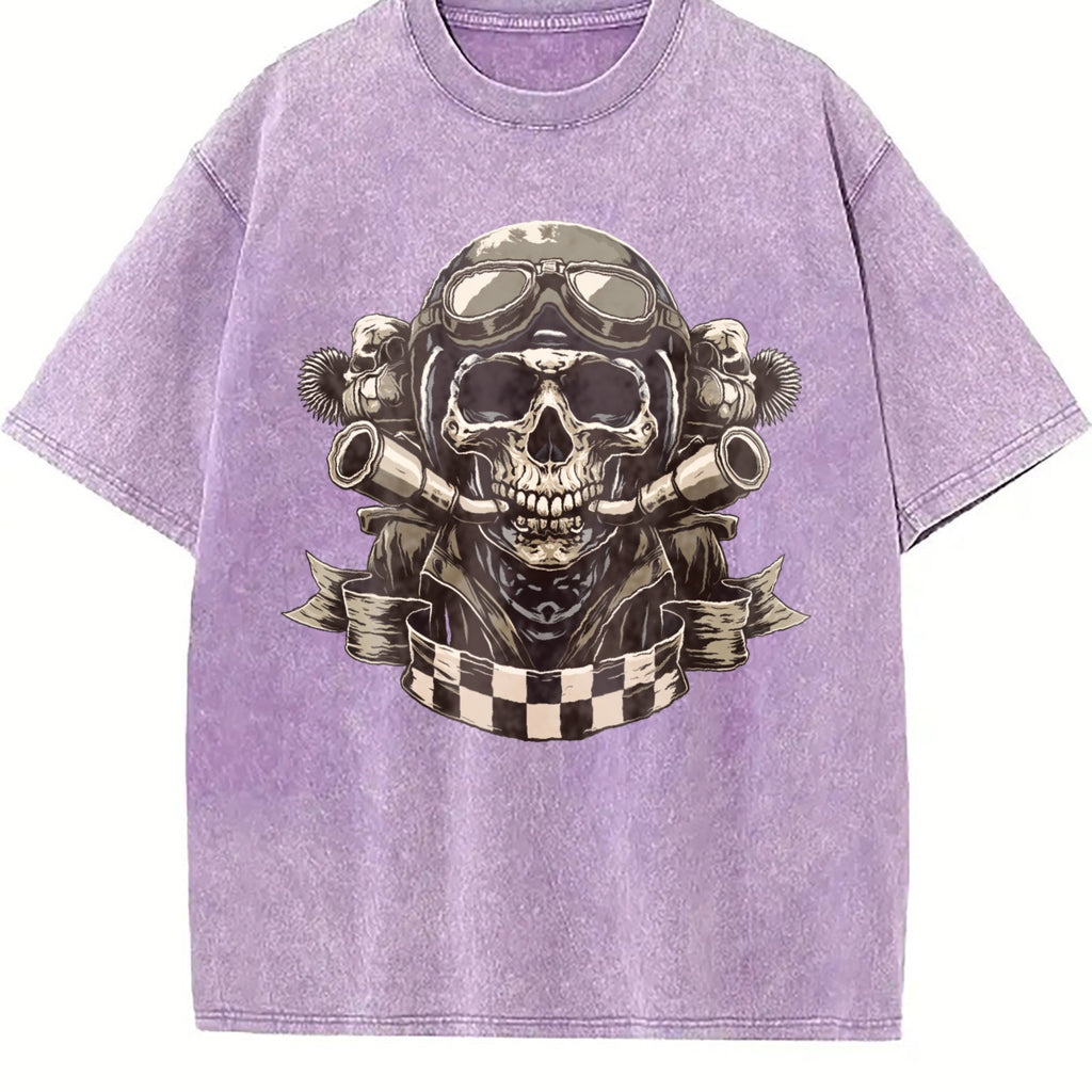 Motorcycle Skull Helmet Vintage Washed T-Shirt product image 6