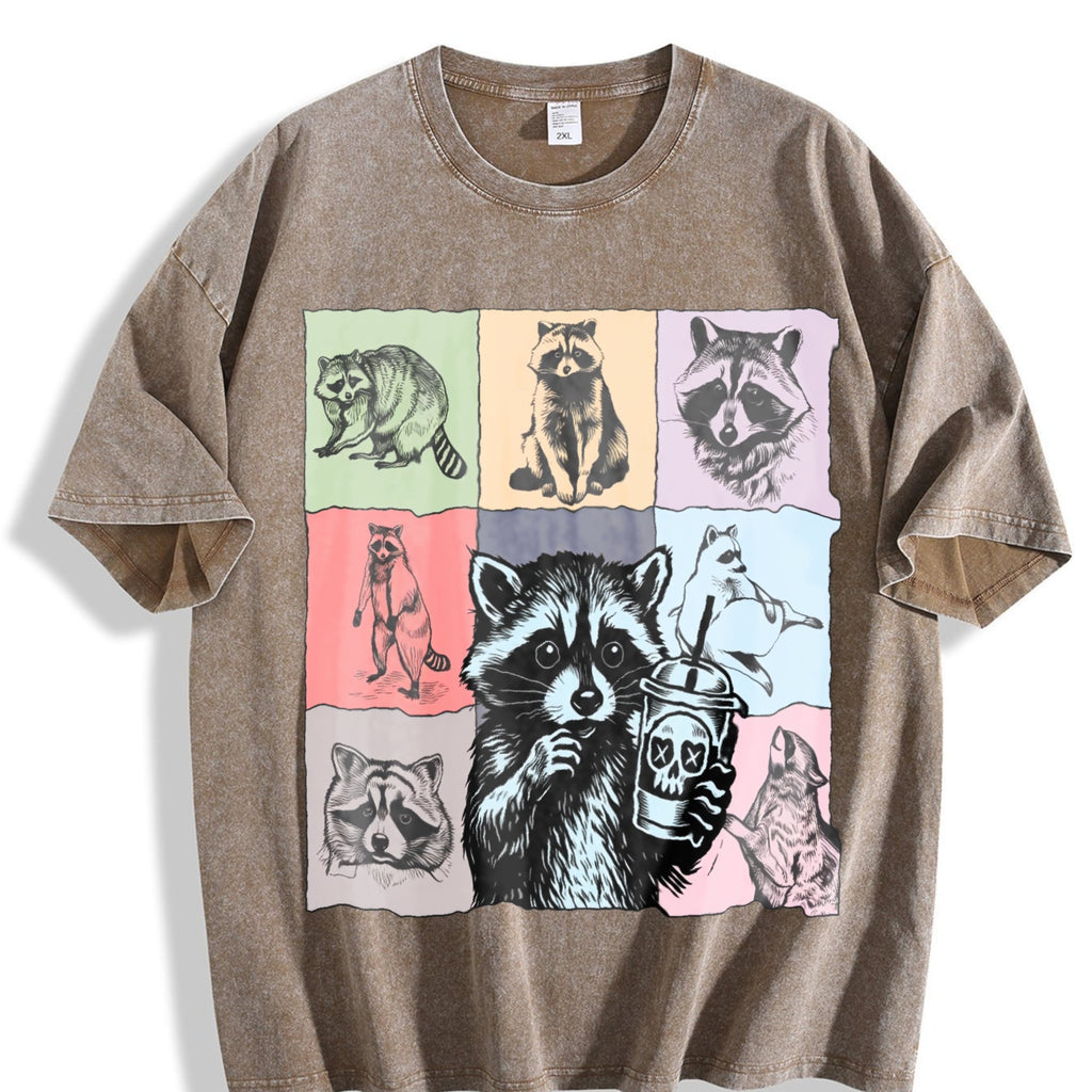 Raccoon Drink Coffee Vintage Washed T-Shirt product image 3