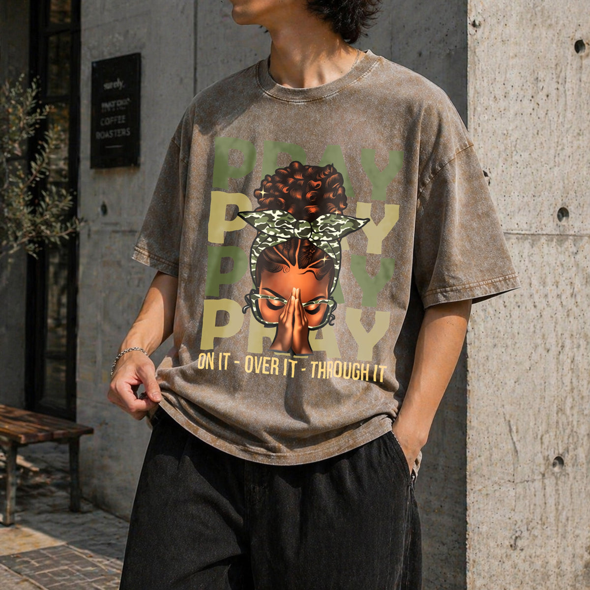 Pray On It Over It Black Woman Afro Christian Vintage product image 10