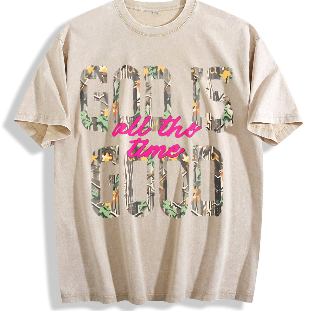 God Is Good All the Time Floral Vintage Washed T-Shirt product image 1