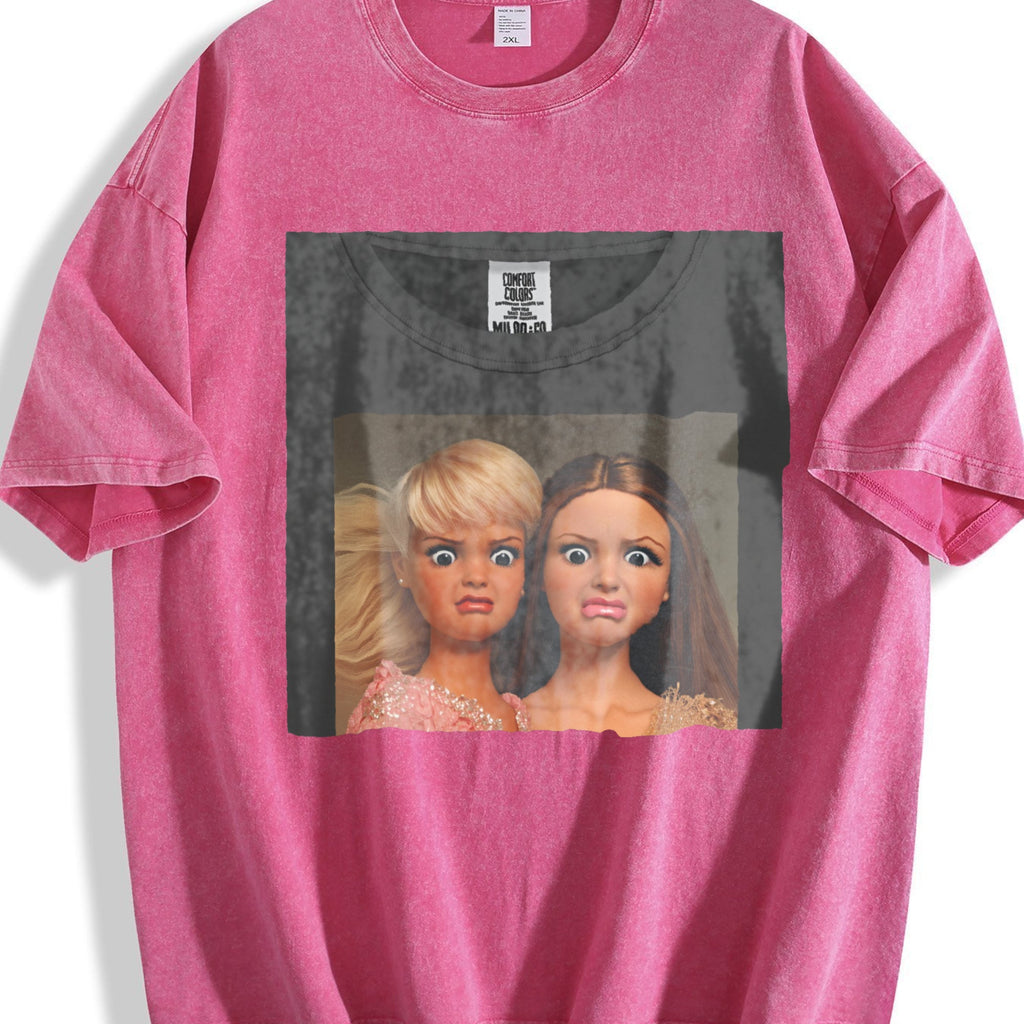 Funny Shocked Doll Duo Vintage Washed T-Shirt product image 7