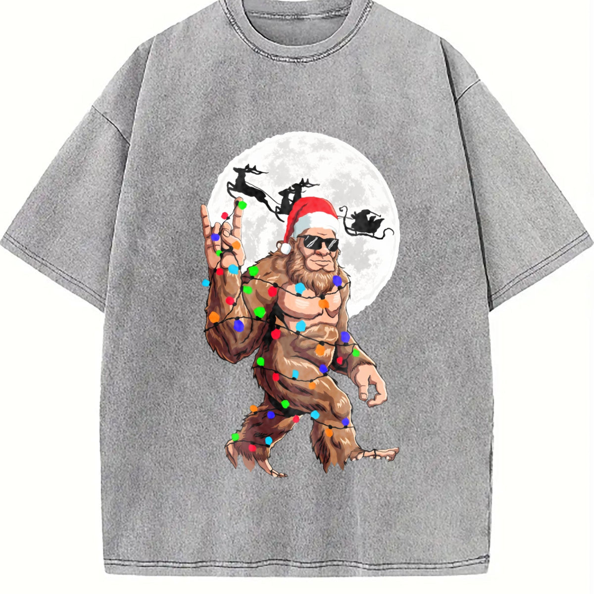 Funny Bigfoot Claus Christmas Vintage Washed T-Shirt product image 5
