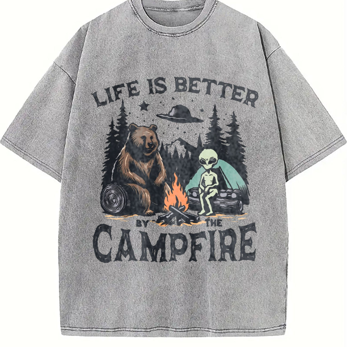 Bear And Alien Life Is Better By The Campfire 90s Vintage product image 5