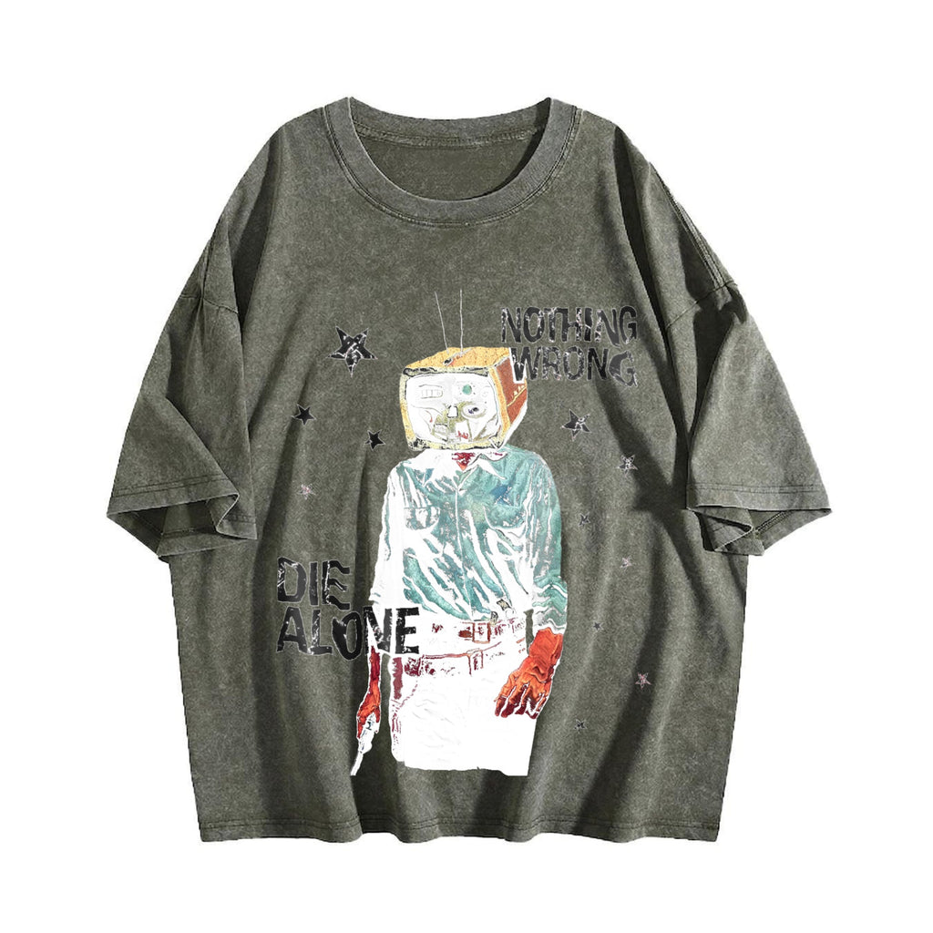 Tv Head Cowboy Die Alone White Grunge Vintage Washed T-Shirt product image 4