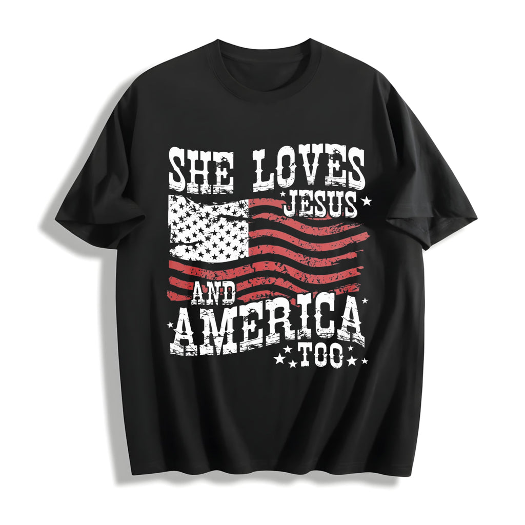 She Loves Jesus And America Too Cotton T-Shirt product image 1