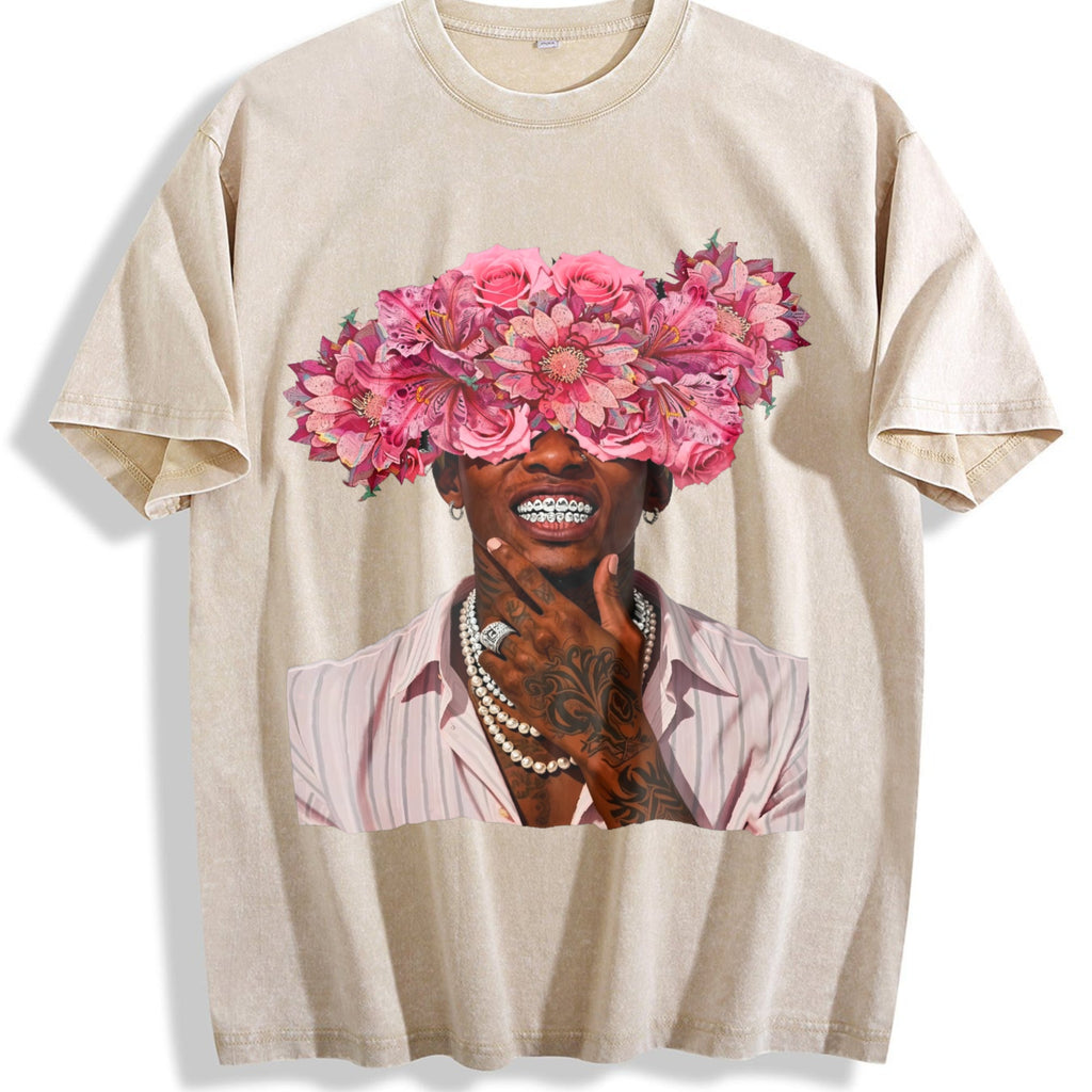 Floral Head Portrait Vintage Washed T-Shirt product image 1