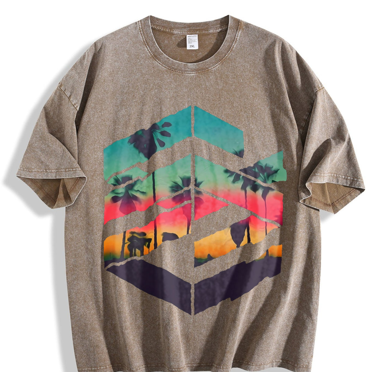 Tropical Sunset Palm Tree Vintage Washed T-Shirt product image 3