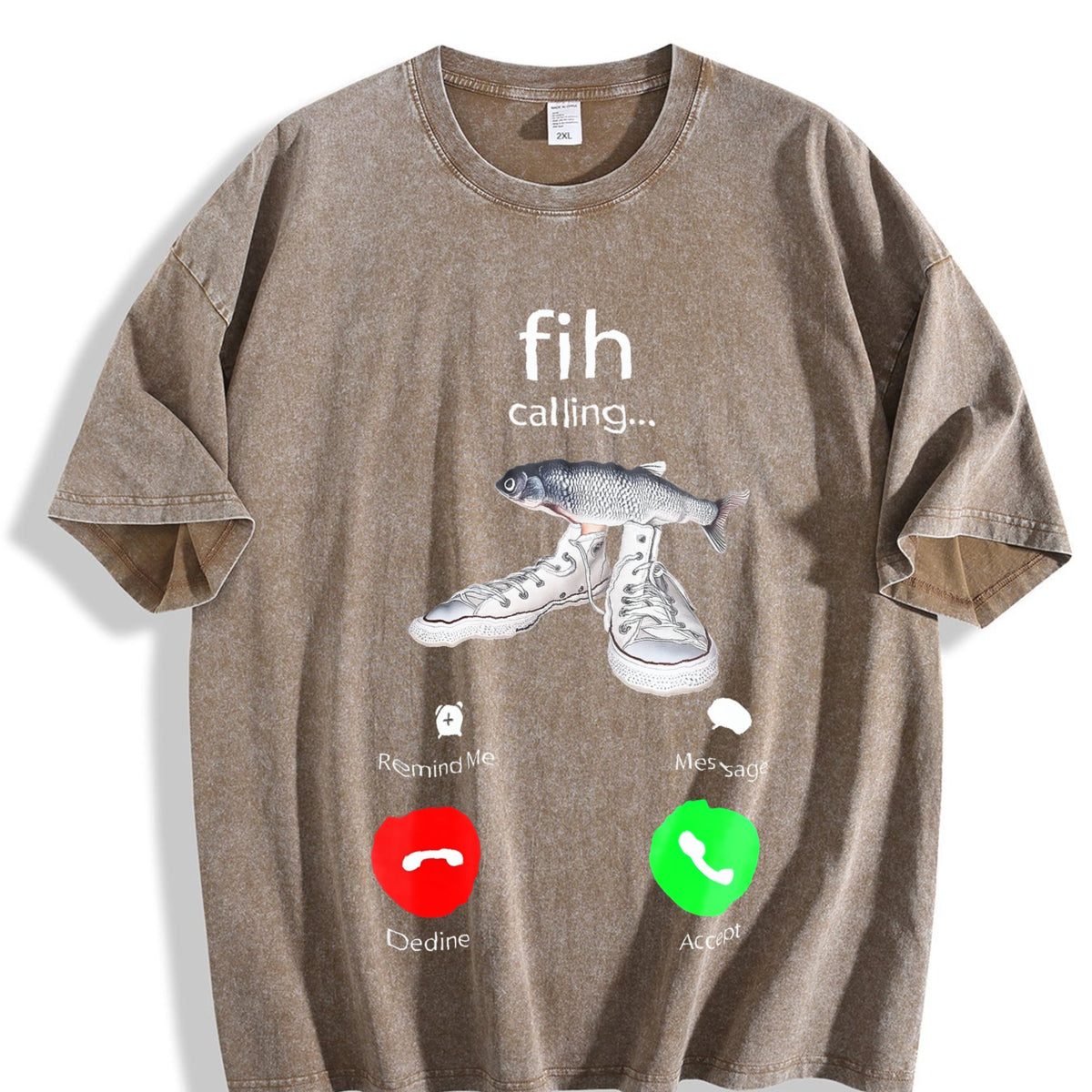 100 Funny Fish Fih With Shoes Is Calling Meme Vintage Washed T-Shirt