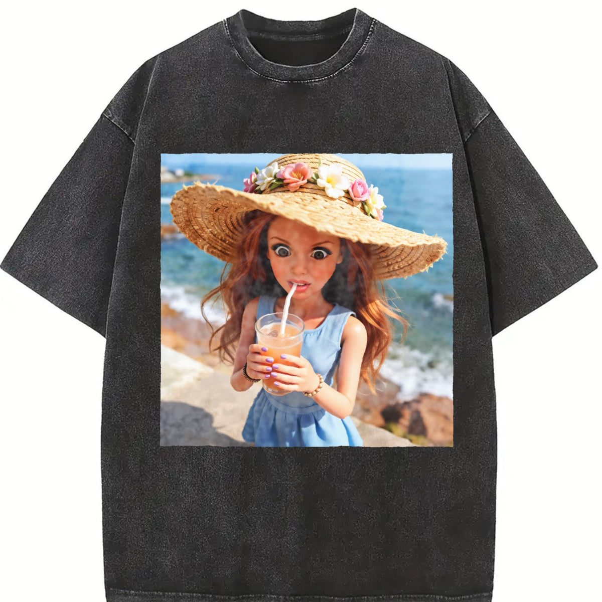 Doll with a Summer Drink Vintage Washed T-Shirt product image 2