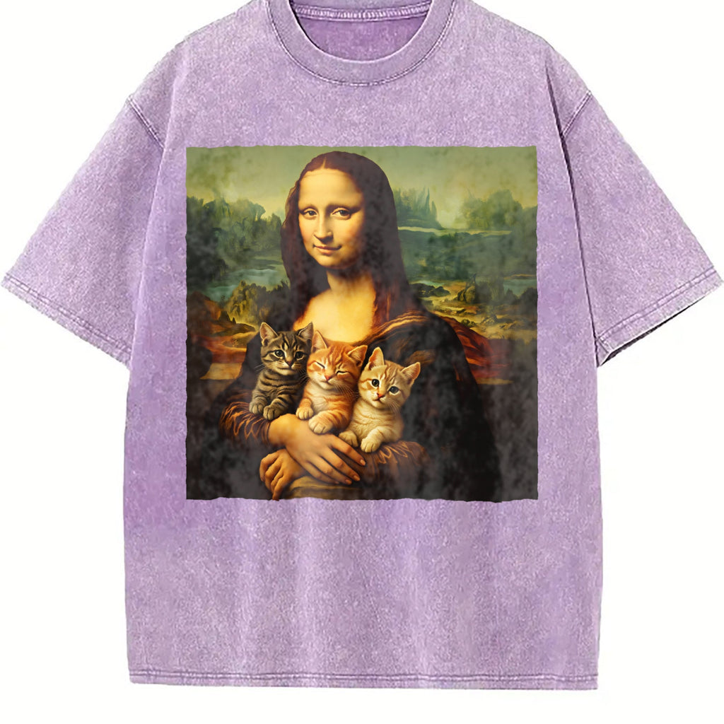 Mona Lisa Cat Vintage Washed T-Shirt product image 6