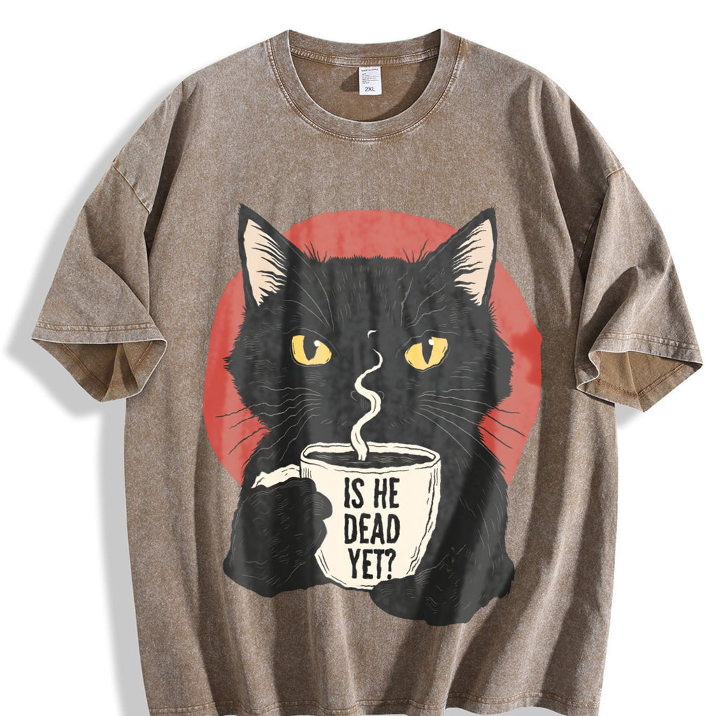 Is He Dead Yet Black Cat Vintage Washed T-Shirt product image 3