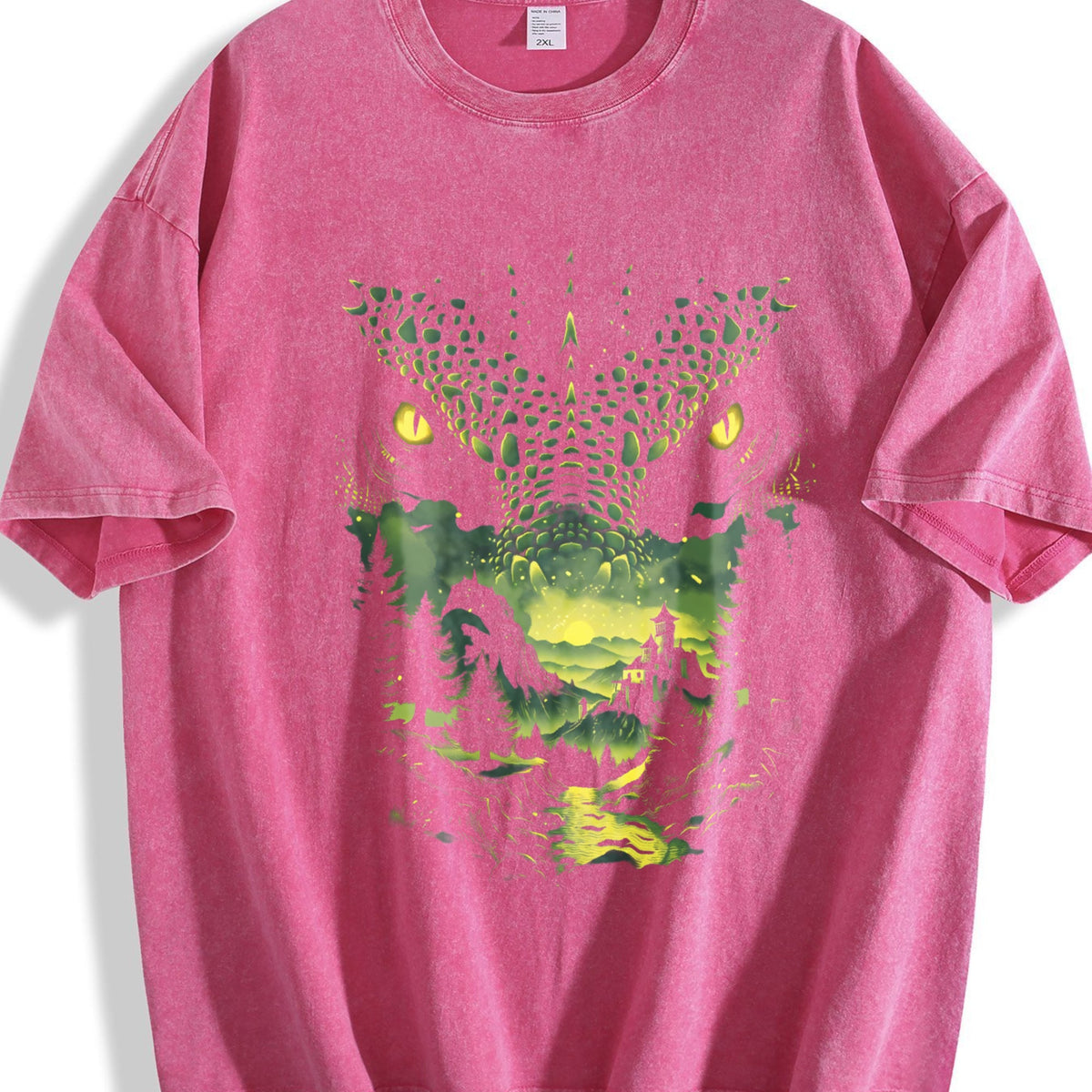 Green and White Dragon Portrait Vintage Washed T-Shirt product image 7