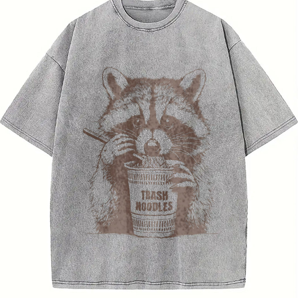 Funny Raccoon Eating Noodle 90s Vintage Washed T-Shirt product image 5