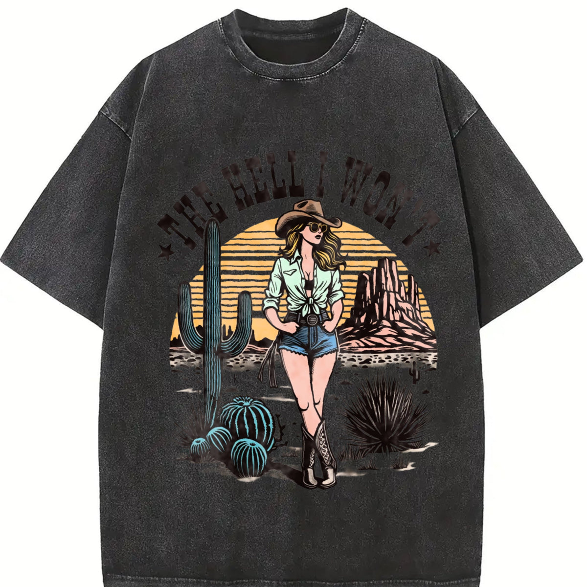 Cowgirl The Hell I Won't Western 90s Vintage Washed T-Shirt product image 2