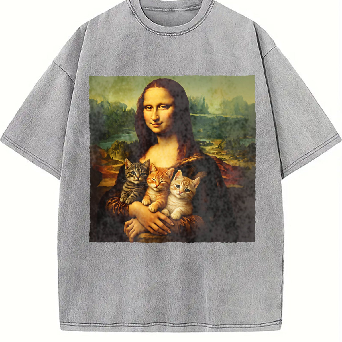 Mona Lisa Cat Vintage Washed T-Shirt product image 5