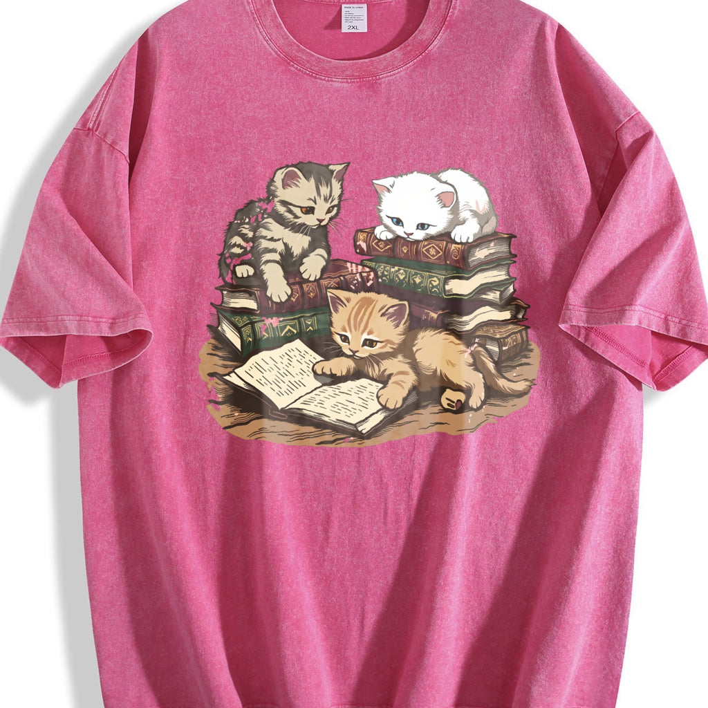 Kittens Reading Books Vintage Washed T-Shirt product image 7
