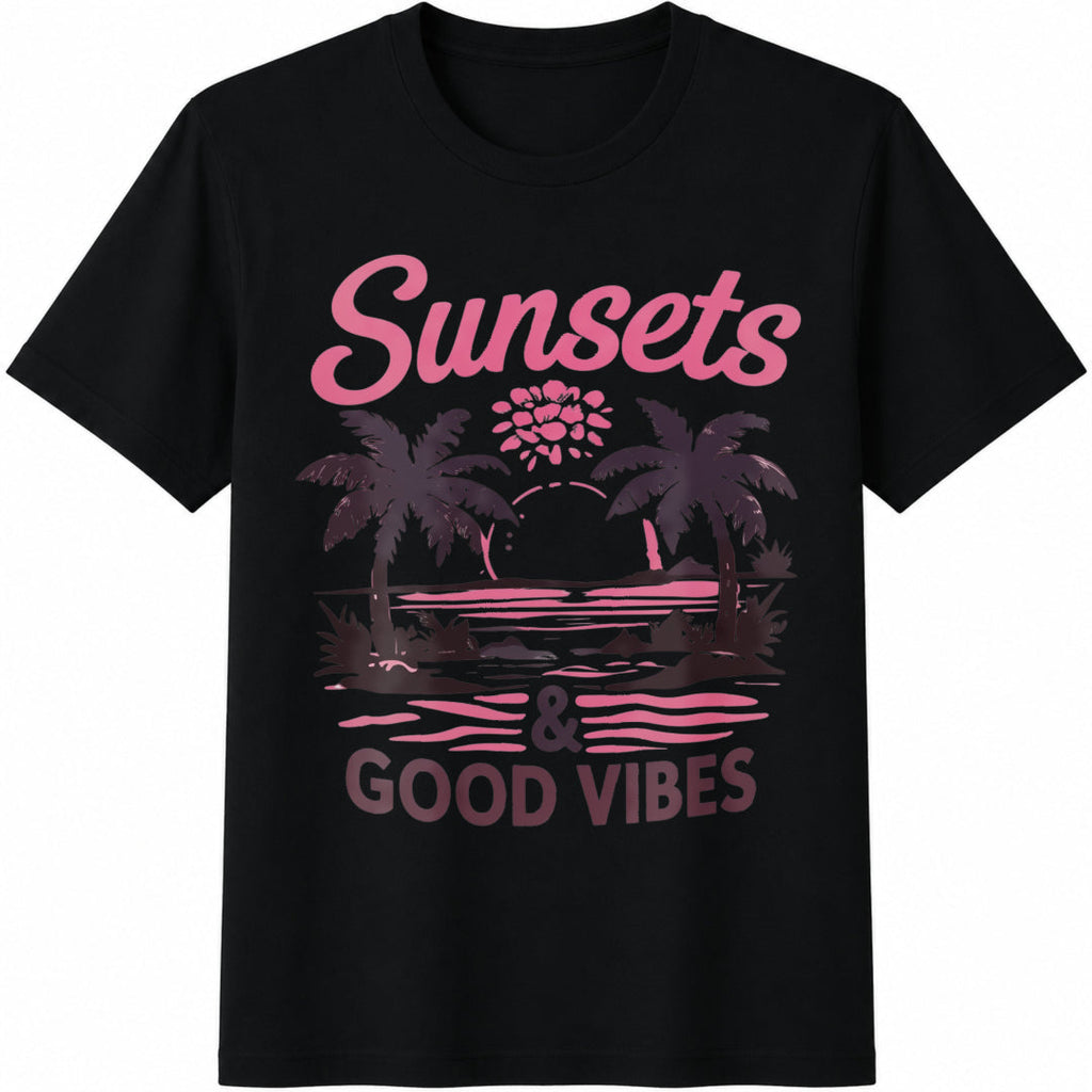 Palm Tree And Sunset Cotton T-Shirt product image 1