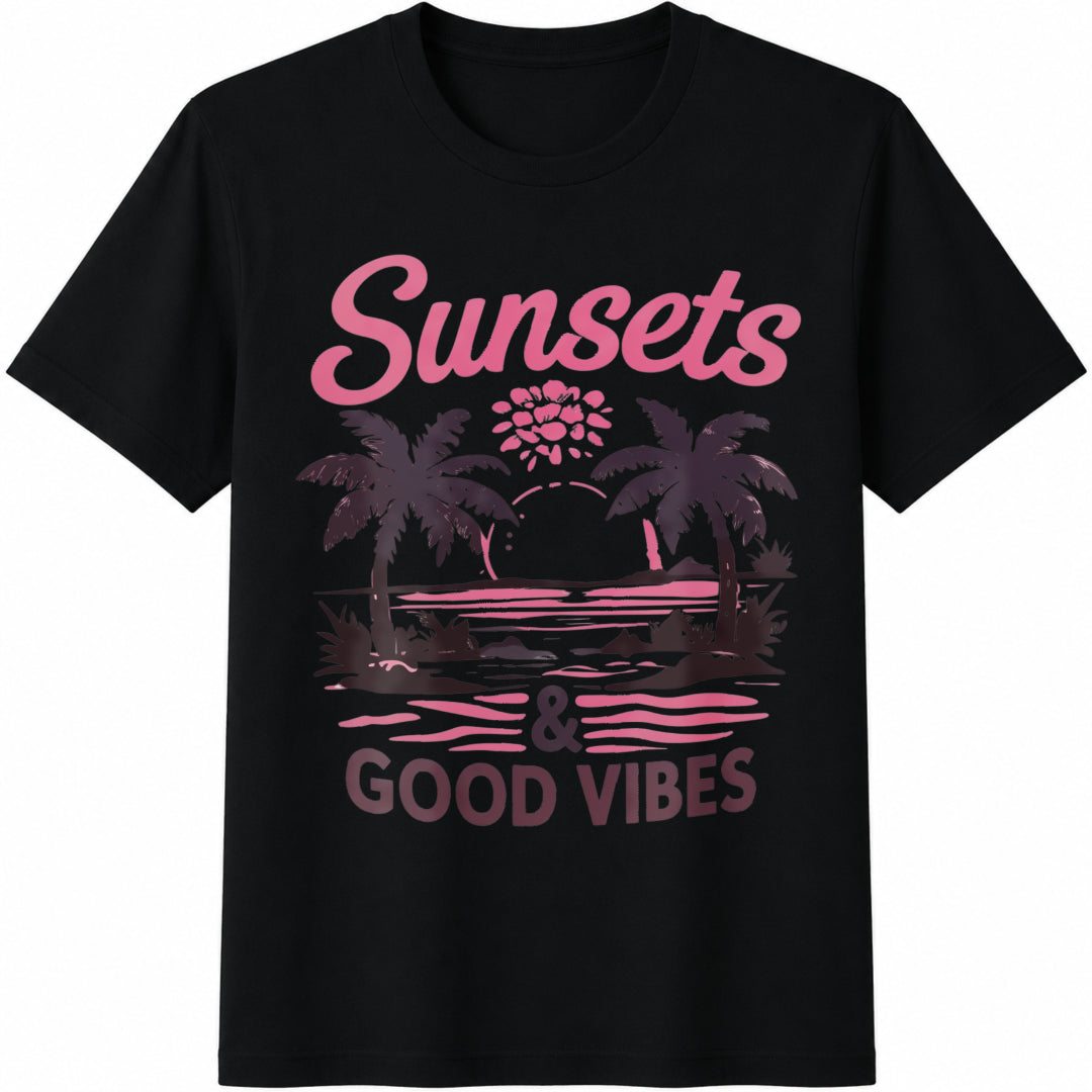 Palm Tree And Sunset Cotton T-Shirt product image 1