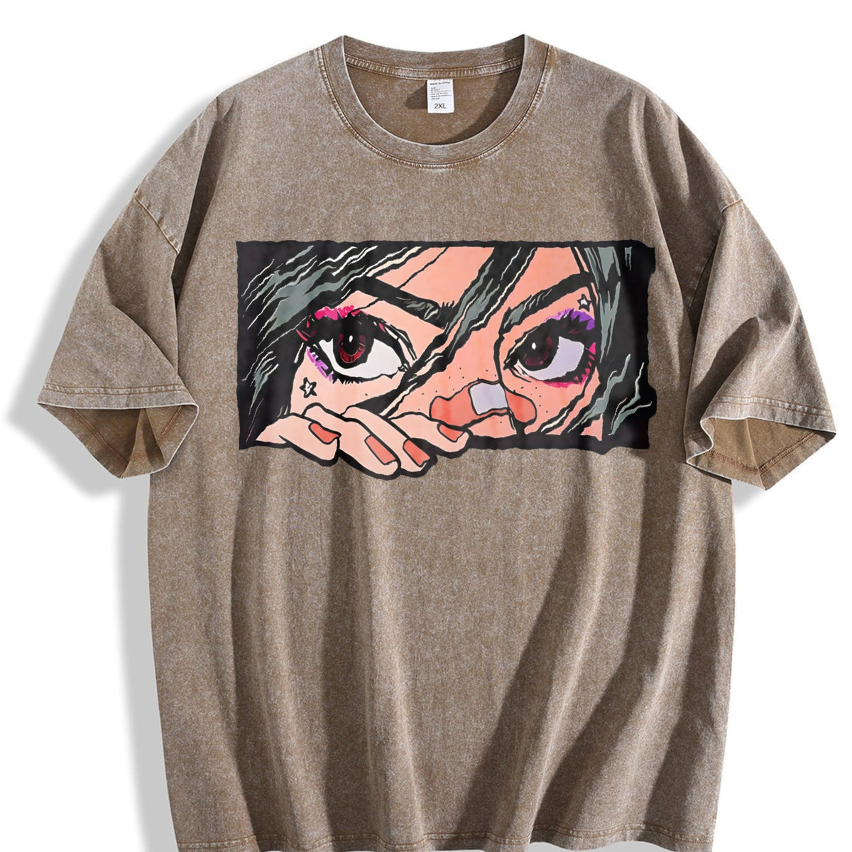 Anime Girl Peeking Eyes Vintage Washed T-Shirt product image 3
