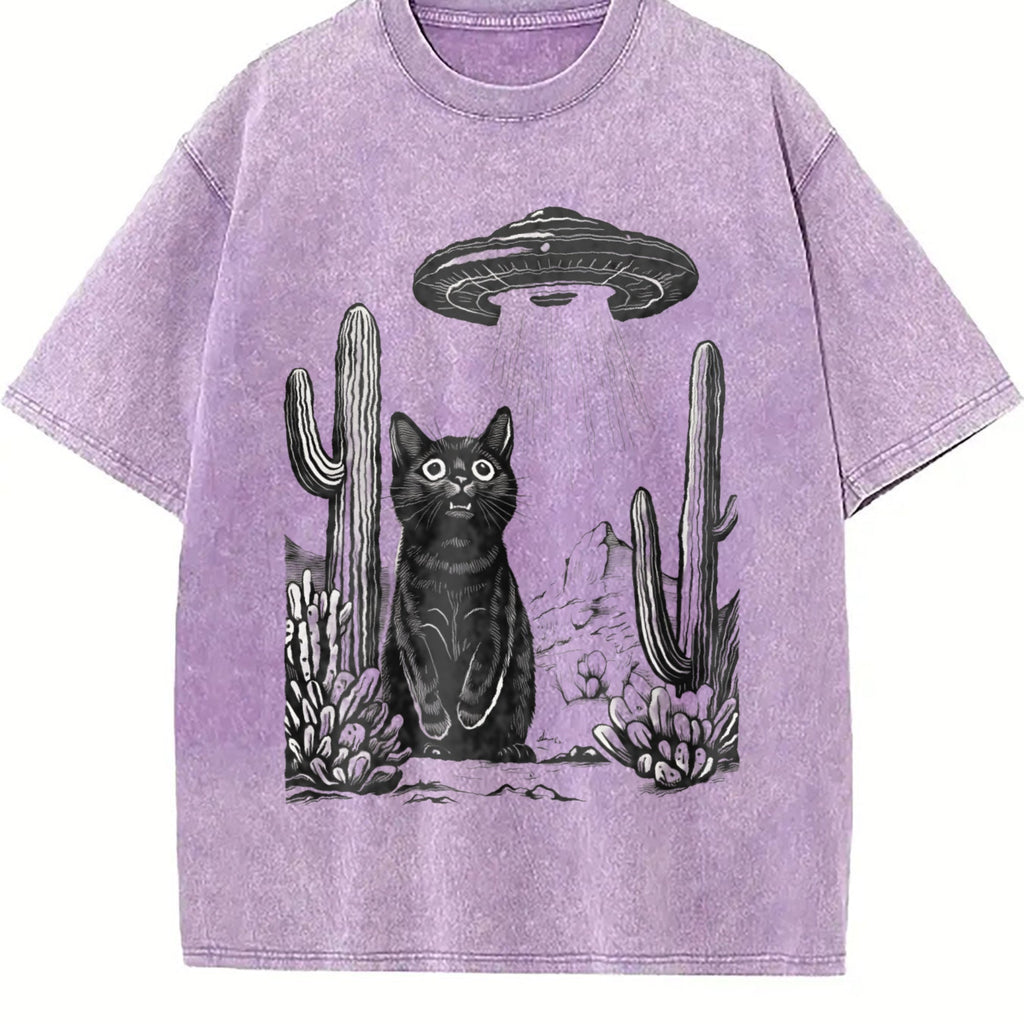 UFO Desert Cat 90s Vintage Washed T-Shirt product image 6