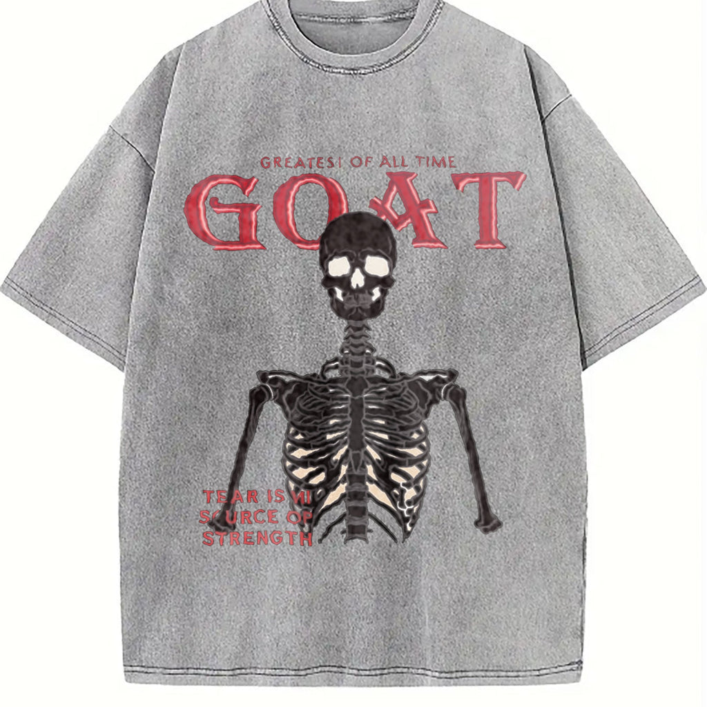 Goat Skeleton Fire White Vintage Washed T-Shirt product image 5