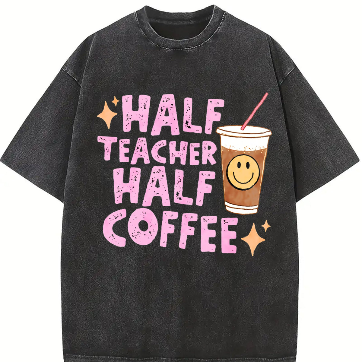Half Teacher Coffee Vintage Washed T-Shirt product image 2