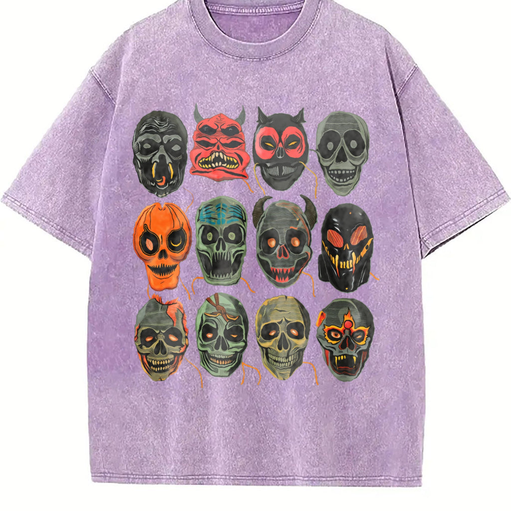 Halloween Scary Masks 90s Vintage Washed T-Shirt product image 6