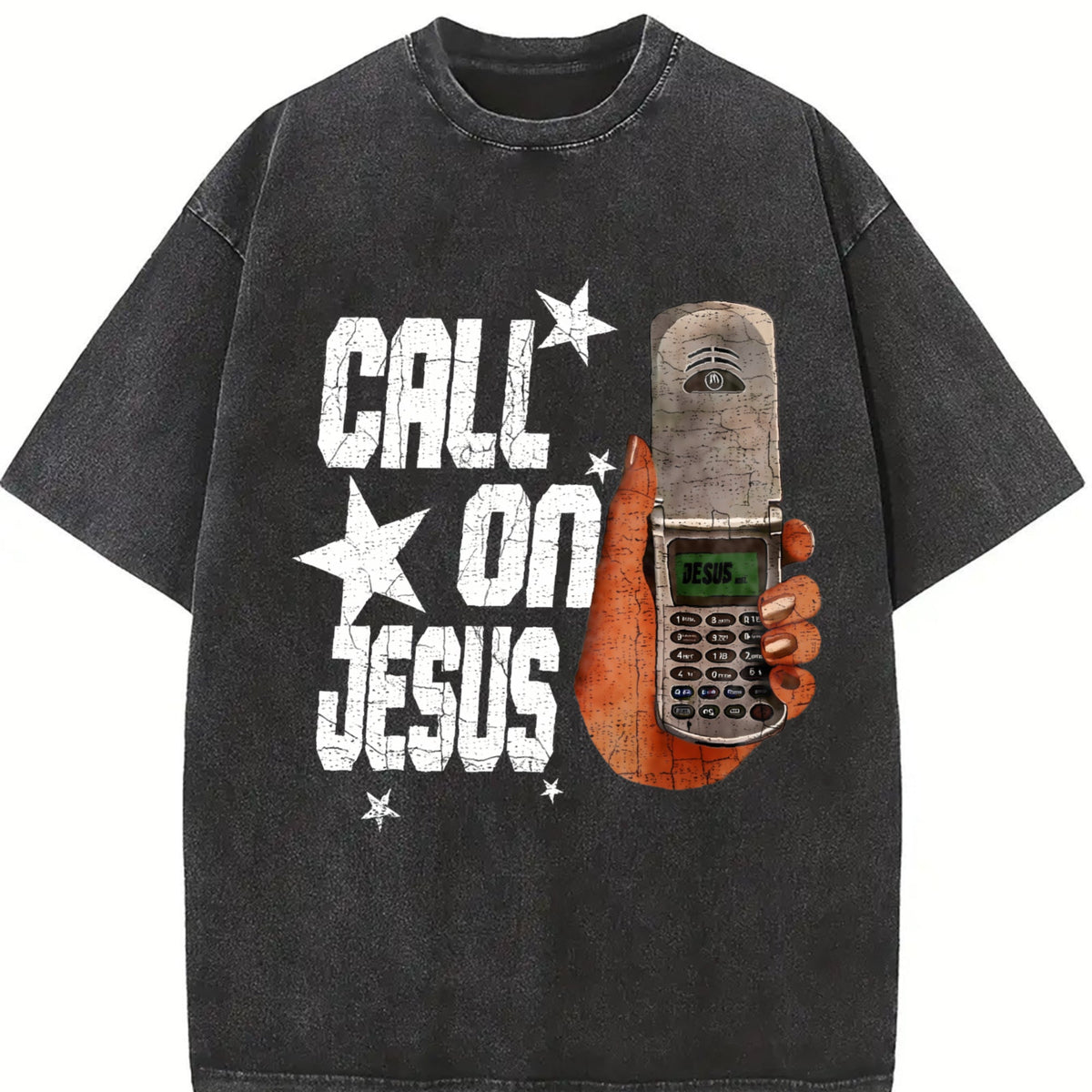 Call On Jesus Flip Phone White Religious Vintage Washed product image 2