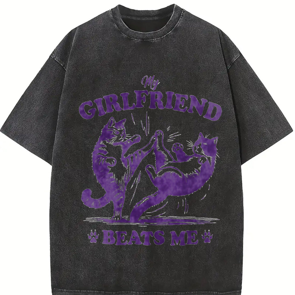 Couple Cat Fighting 90s Vintage Washed T-Shirt product image 2