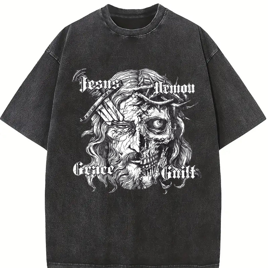 Jesus Demon Skull Vintage Washed T-Shirt product image 2