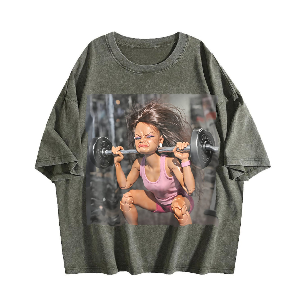 Doll Lifting Weights Vintage Washed T-Shirt product image 4
