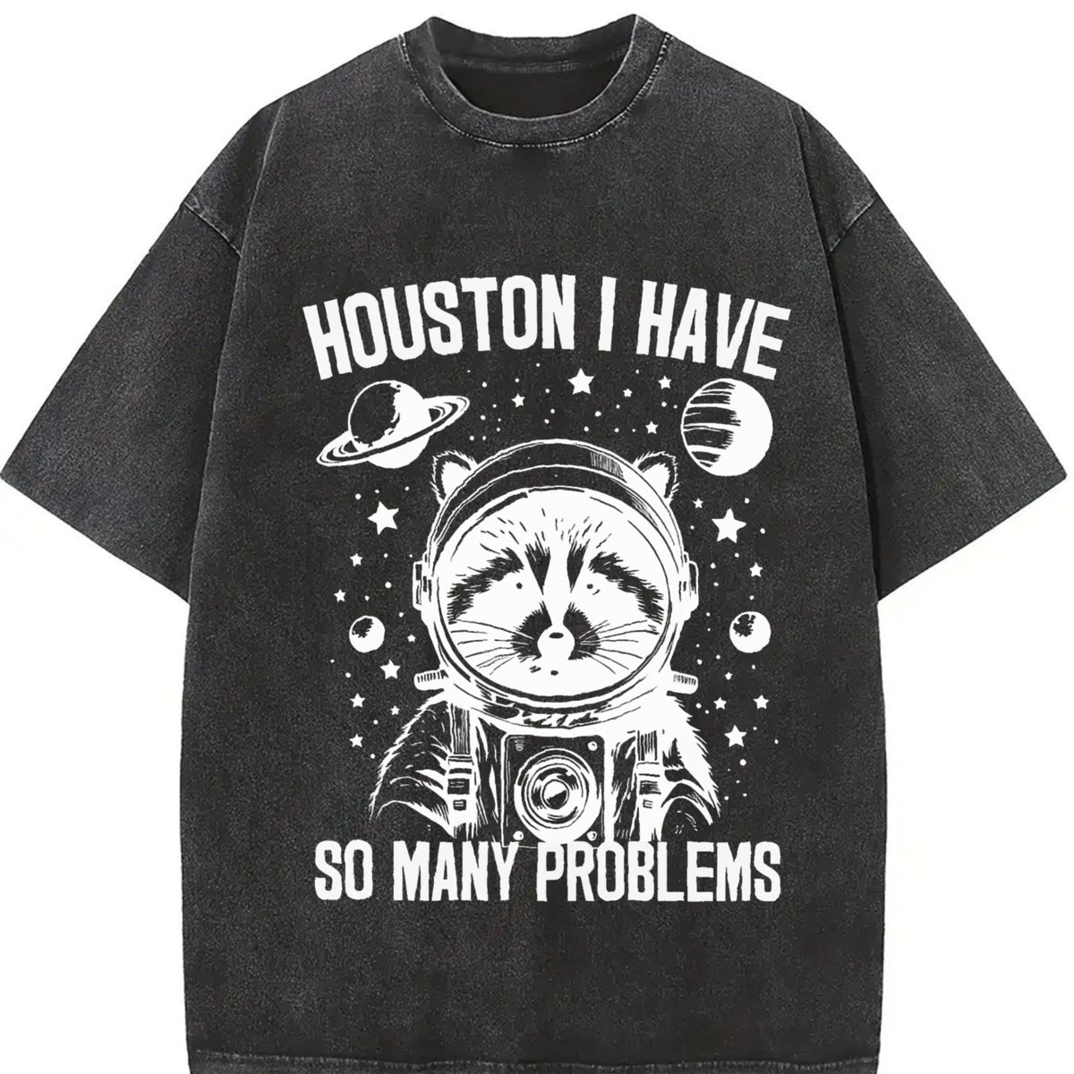 Funny Astronaut Raccoon 90s Vintage Washed T-Shirt product image 2