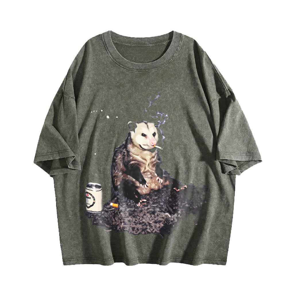 Smoking Opossum Meme Vintage Washed T-Shirt product image 4