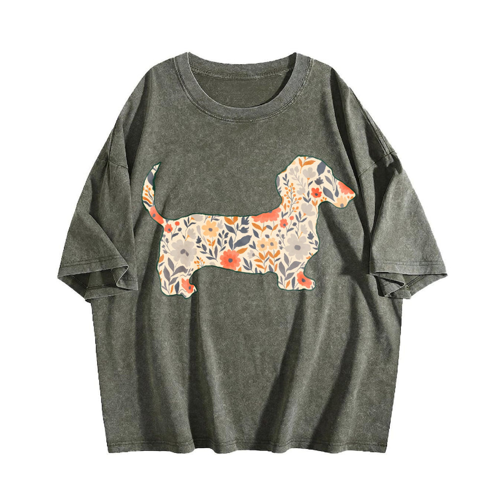 Floral Dachshund Vintage Washed T-Shirt product image 4