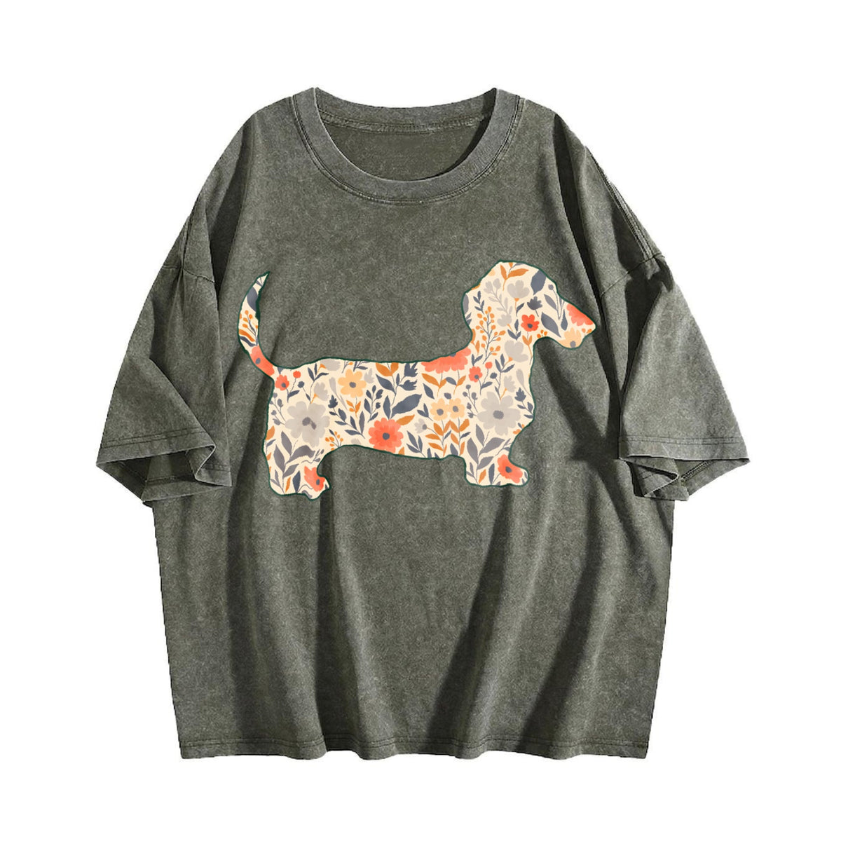 Floral Dachshund Vintage Washed T-Shirt product image 4