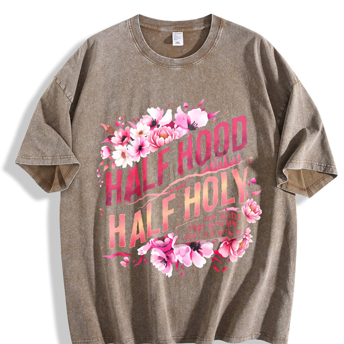 Half Hood Holy With Pink Floral Vintage Washed T-Shirt product image 3
