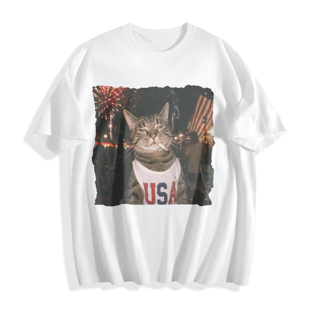 Patriotic Smoking Cat Cotton T-Shirt product image 2
