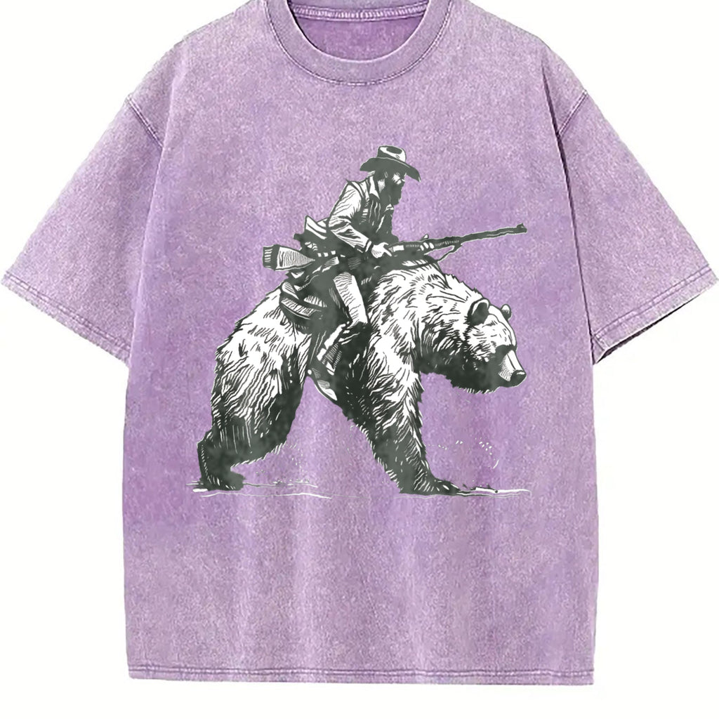 Lumberjack Cowboy Riding A Bear 90s Vintage Washed T-Shirt product image 6