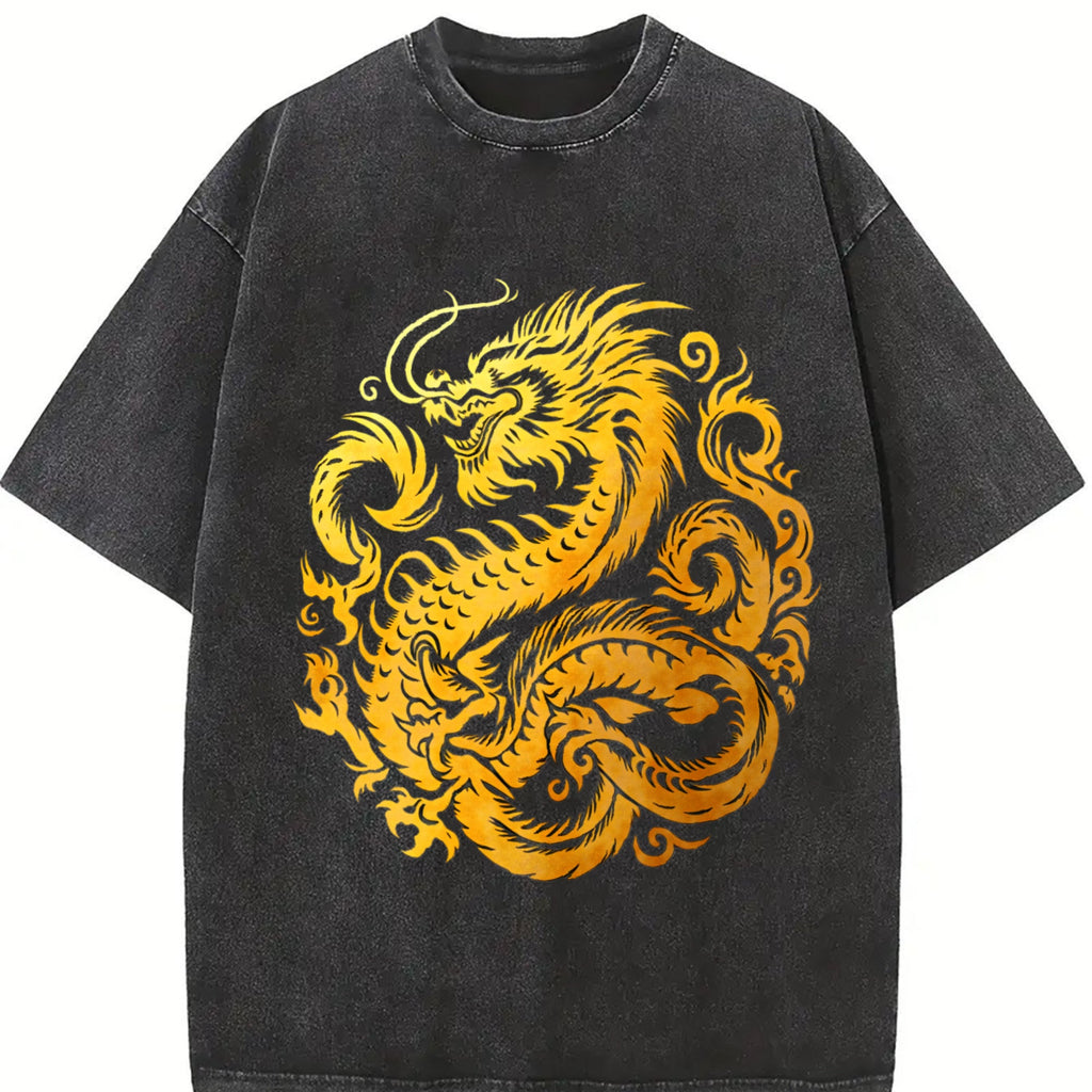 Gold Chinese Dragon 90s Vintage Washed T-Shirt product image 2