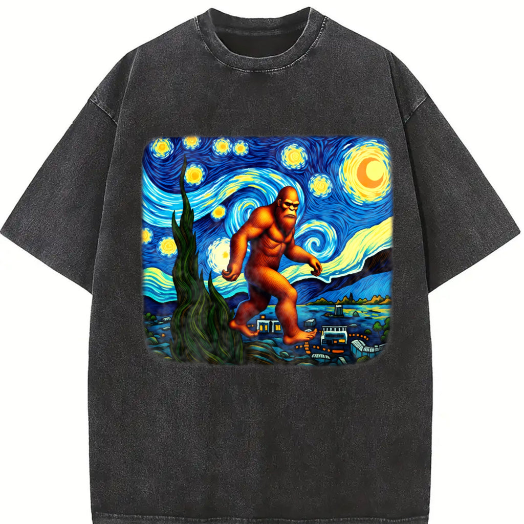 Bigfoot On Starry Night 90s Vintage Washed T-Shirt product image 2