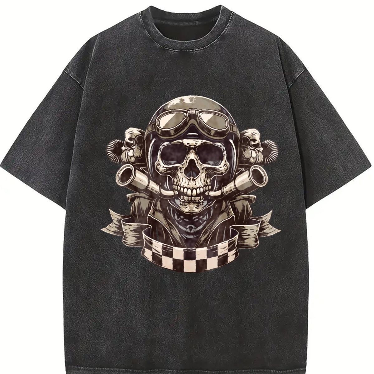 Motorcycle Skull Helmet Vintage Washed T-Shirt product image 2
