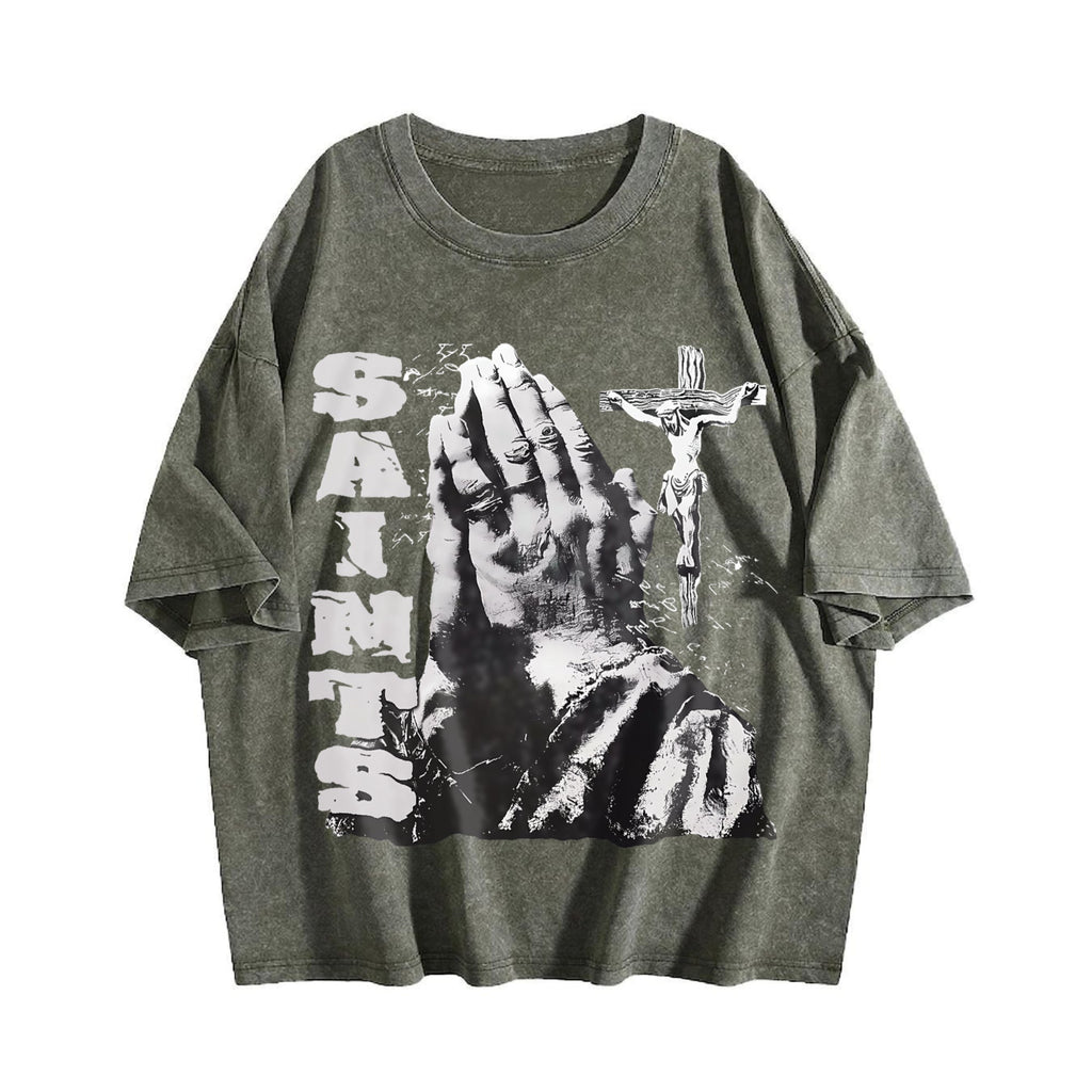 Saints Praying Hands Vintage Washed T-Shirt product image 4