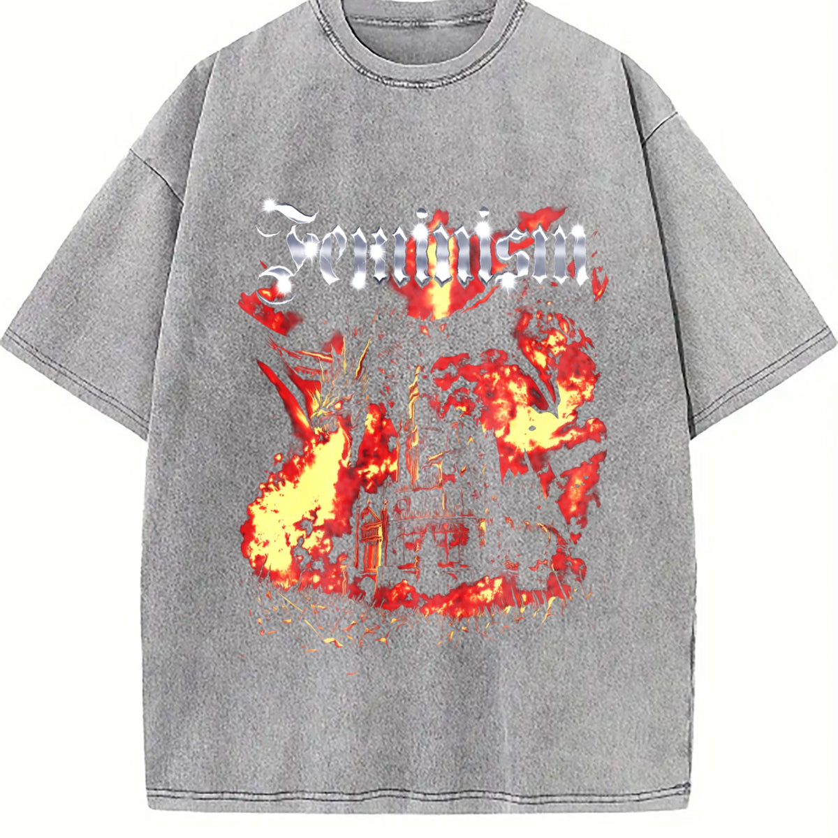 Feminism Dragon Castle Vintage Washed T-Shirt product image 5