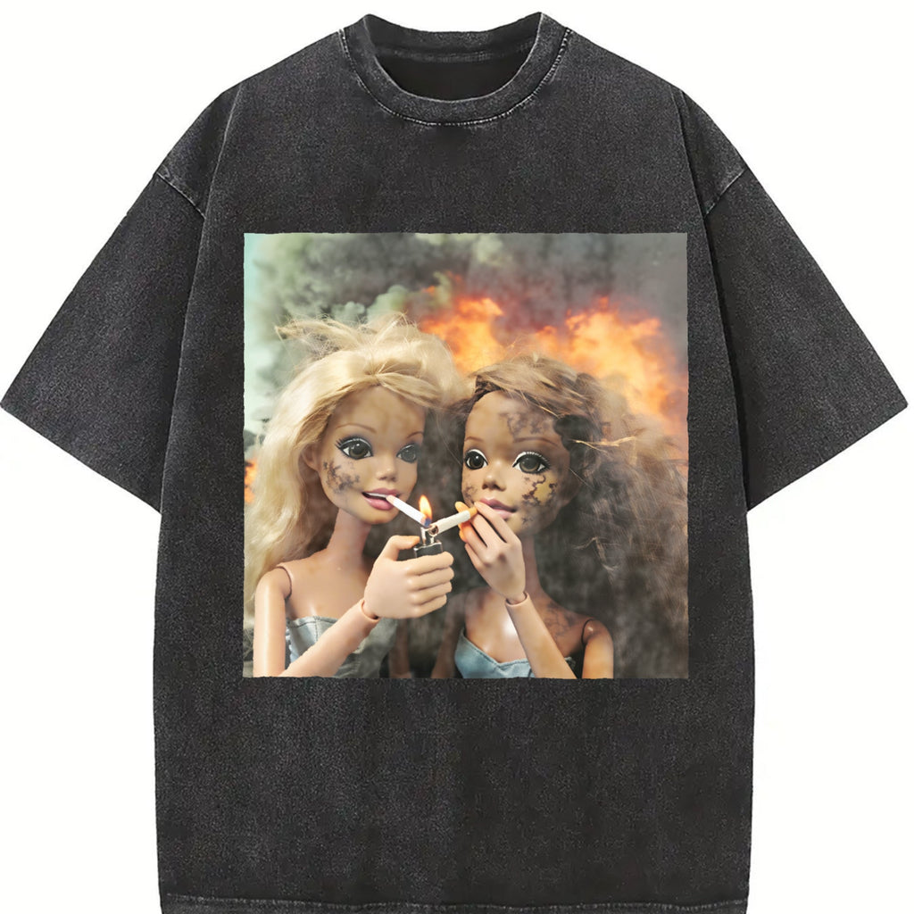 Doll Duo with Flames Vintage Washed T-Shirt product image 2