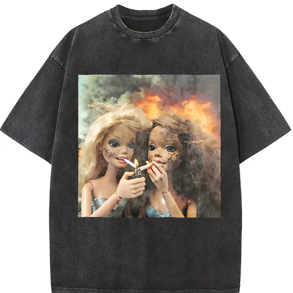 Doll Duo with Flames Vintage Washed T-Shirt product image 2