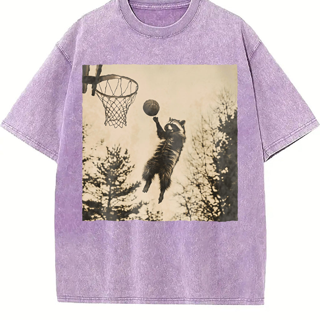 Basketball Raccoon Dunk Vintage Washed T-Shirt product image 6