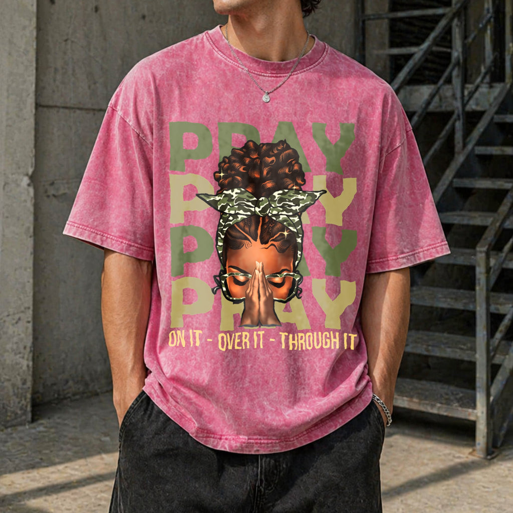 Pray On It Over It Black Woman Afro Christian Vintage product image 14